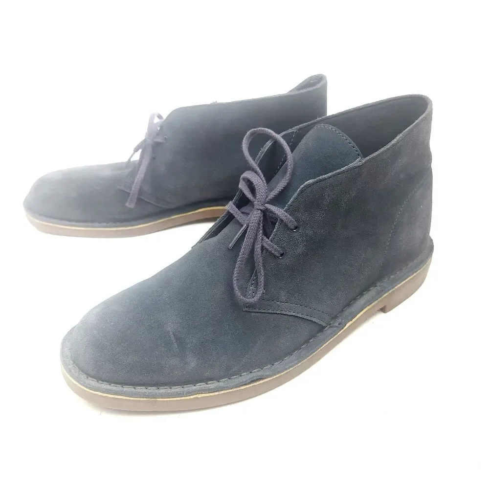 Clarks Men's Size 11 M Blue Gray Suede Desert Boots Lace-Up Chukka Ankle Shoes